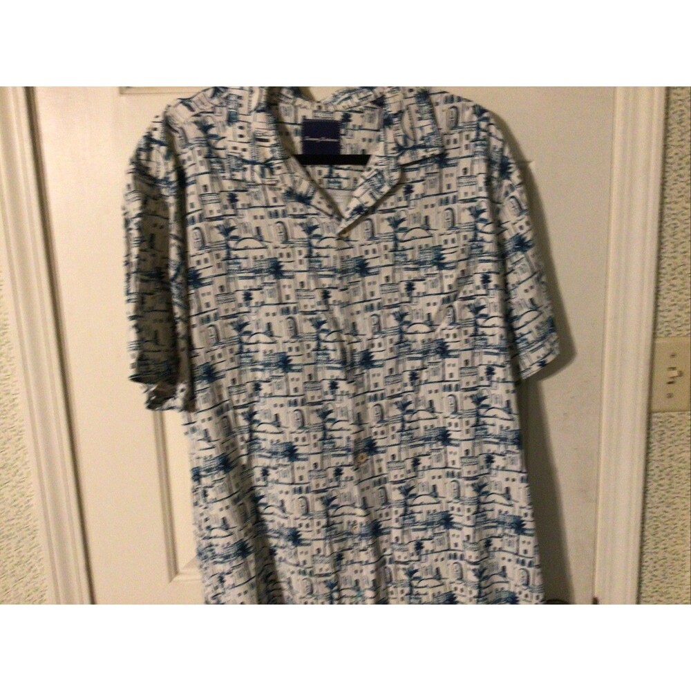 Tommy Bahama Silk Blue Button Front Hawaiian Shirt Mens Size XL